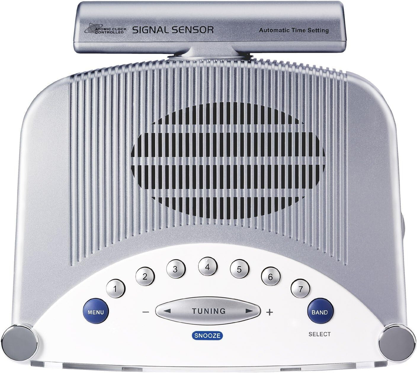 Precision Atomic Clock with Dual Alarm & FM-AM Radio in Classic Silver Finish