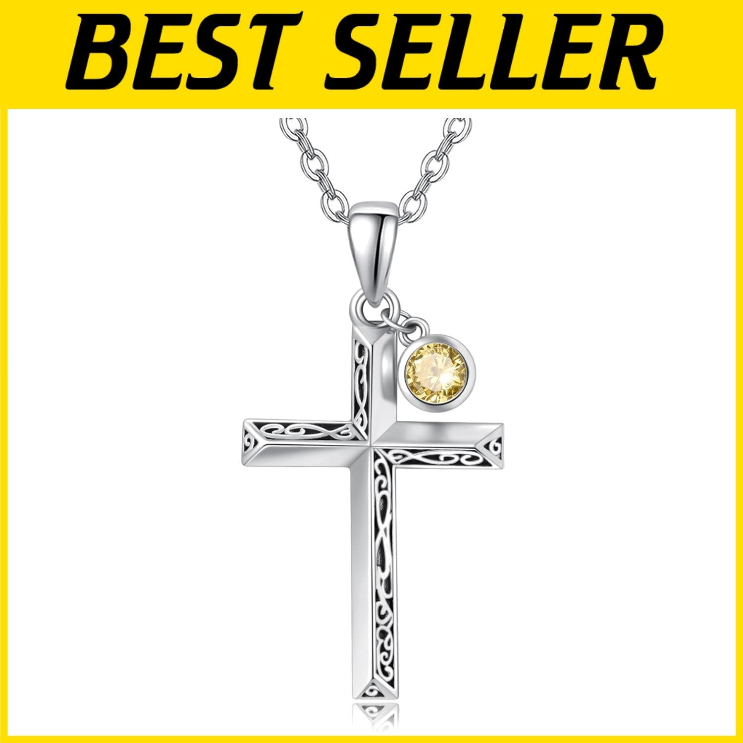 Personalized Birthstone Cross Necklace in 925 Sterling Silver for Men & Women