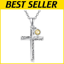 Load image into Gallery viewer, Personalized Birthstone Cross Necklace in 925 Sterling Silver for Men &amp; Women