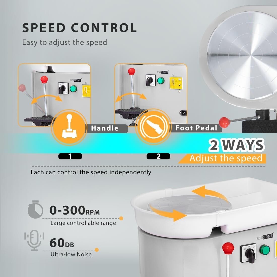 Durable Pottery Wheel Machine - 25CM with Ultra-Low Noise Operation & Foot Pedal