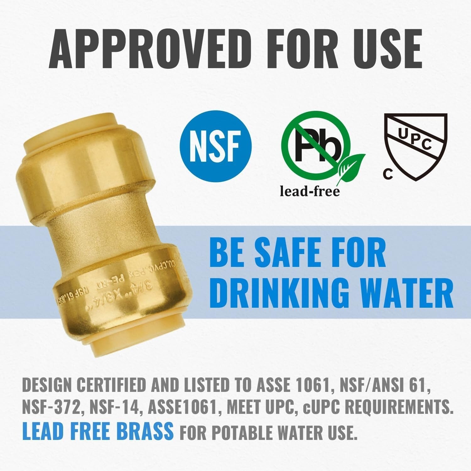 12 Pack of 3/4 Inch Lead-Free Brass Push-to-Connect Couplings for Plumbing