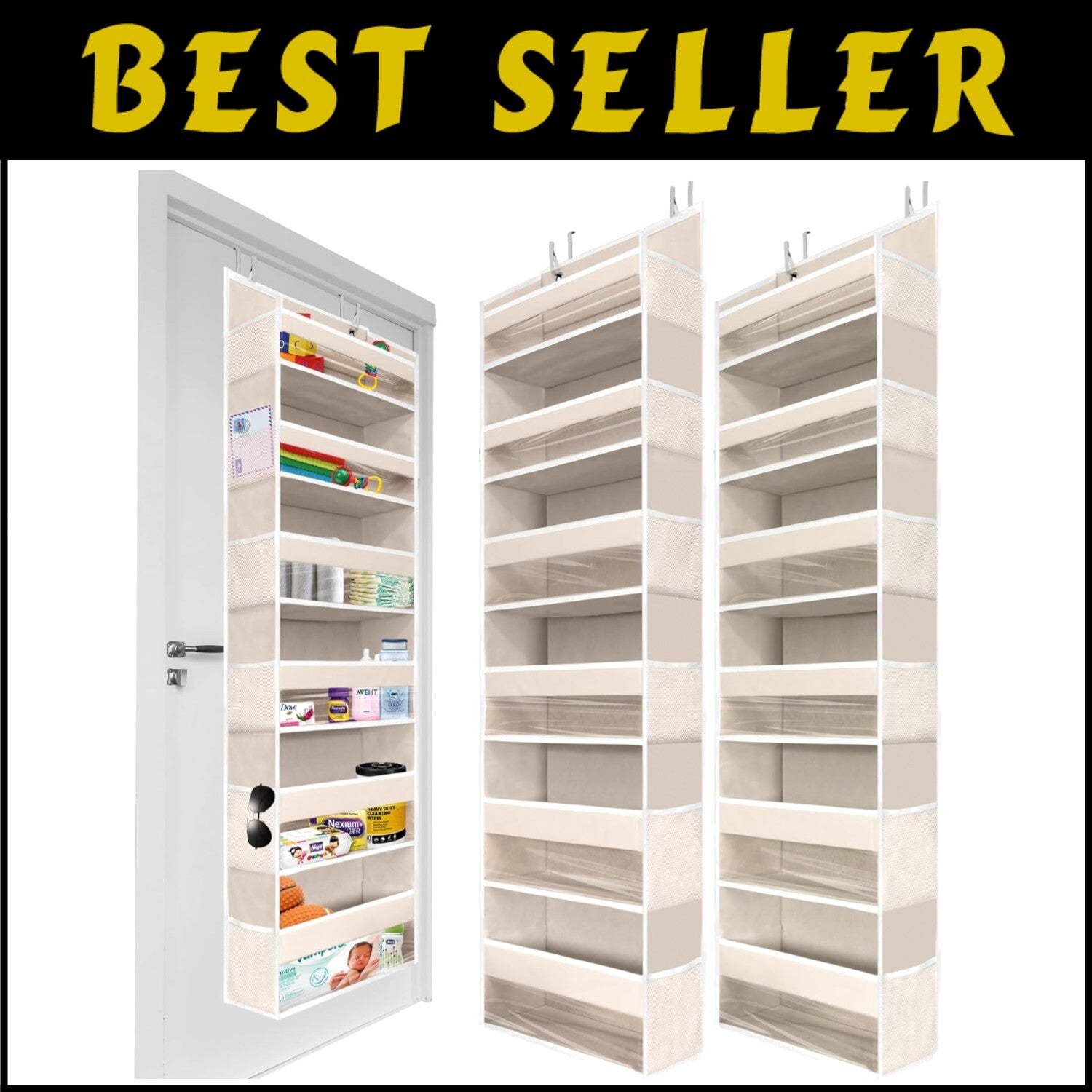 Ivory Dual Over the Door Storage System - Multi-Pocket Organizer for Every Room