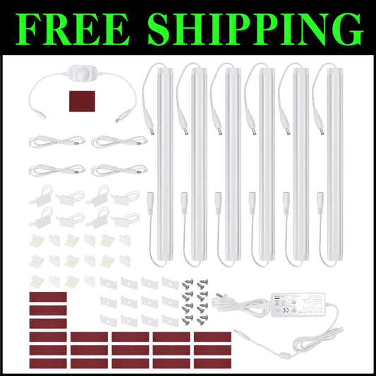 Complete Kitchen Lighting Solution: 6 PCS LED Under Cabinet Fixtures with Dimmer