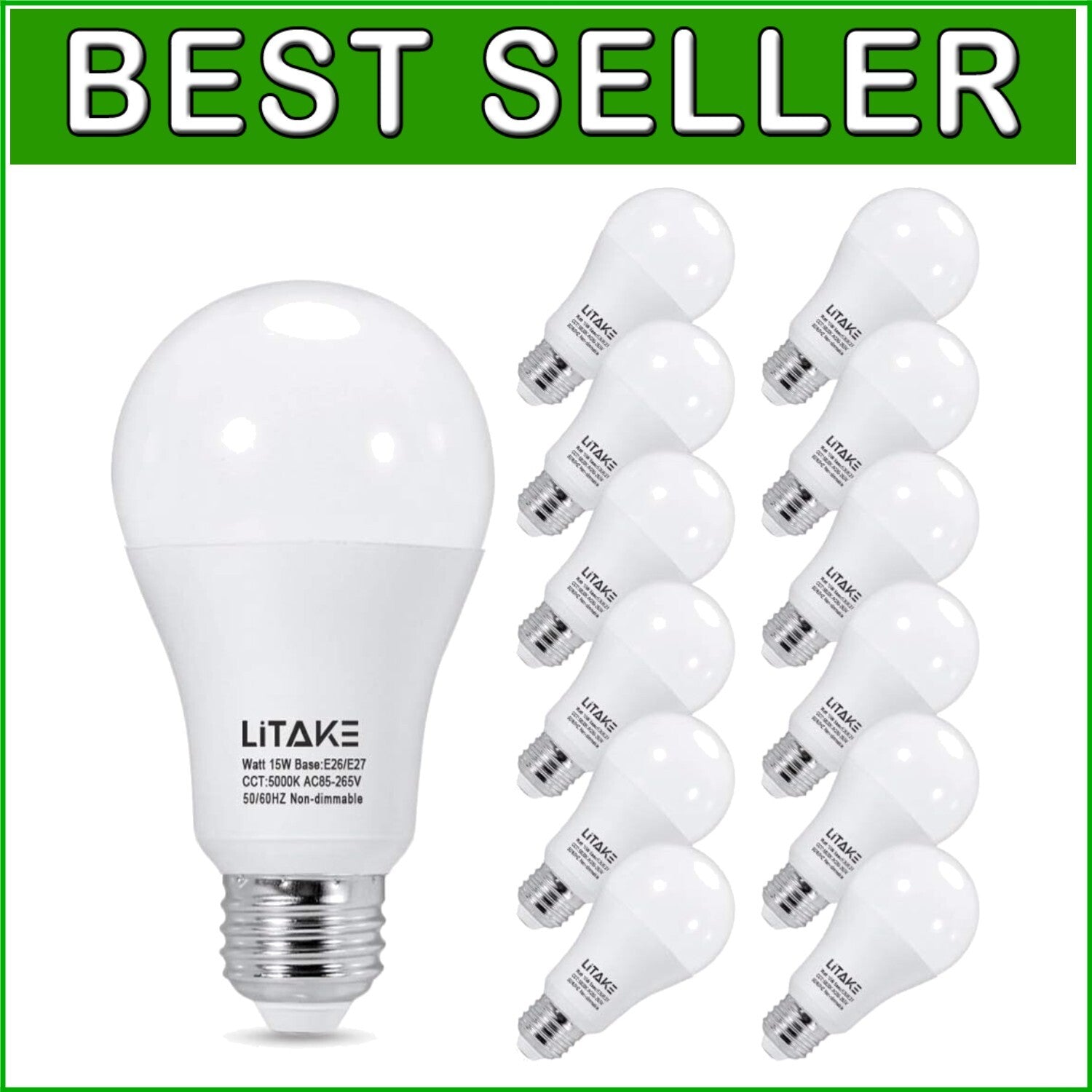 Bright 1600 Lumen Daylight LED Bulbs, 20,000 Hours Lifetime, E26 Base – 12 Pack
