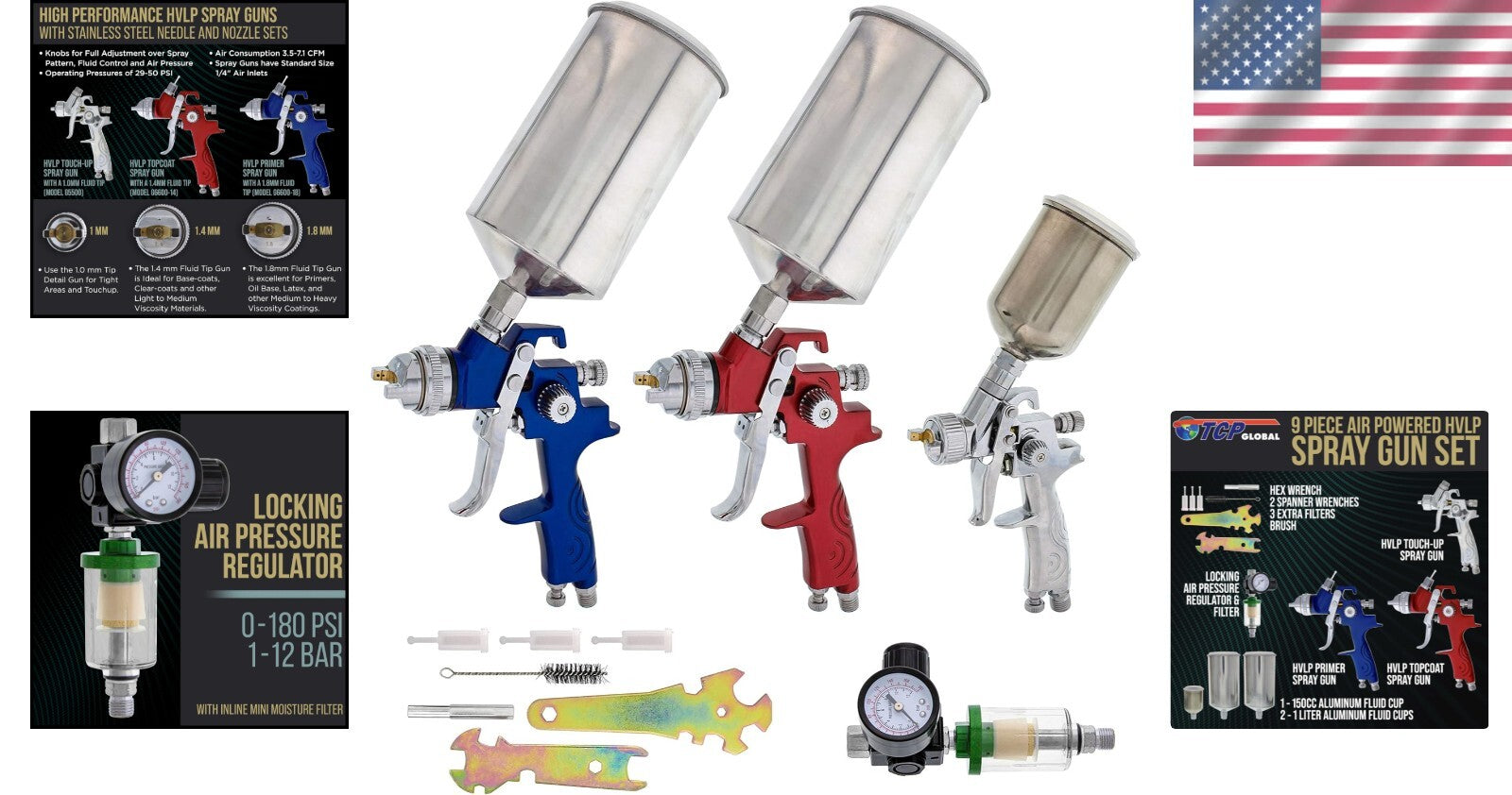 Efficient HVLP Spray Gun Kit with Durable Tips and Comprehensive Cleaning Tools