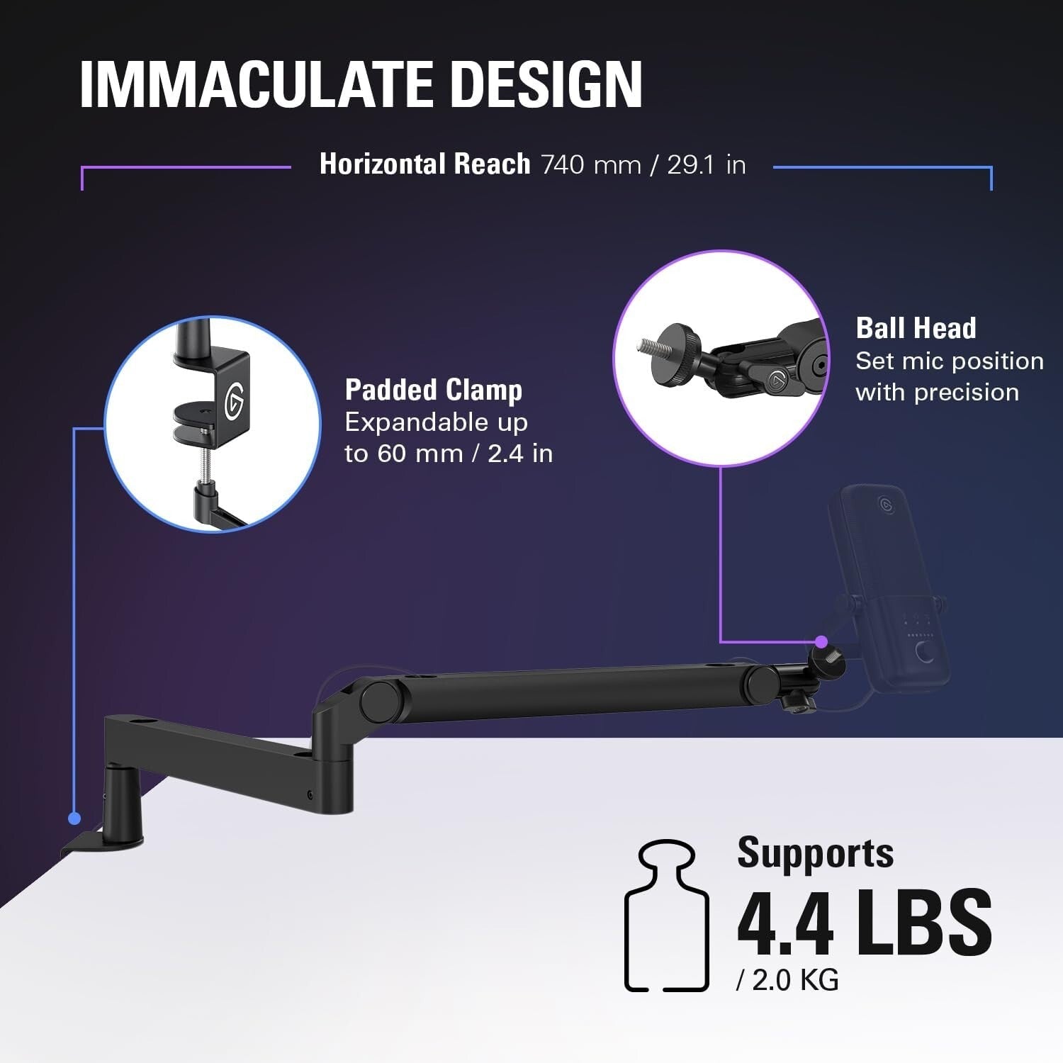 All-Metal Low Profile Mic Arm with 360-Degree Rotation for Professional Use