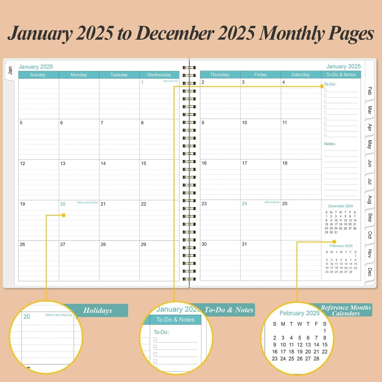 2025 Daily & Monthly Planner with Flexible Cover - One Page Per Day, 8.5" x 11"
