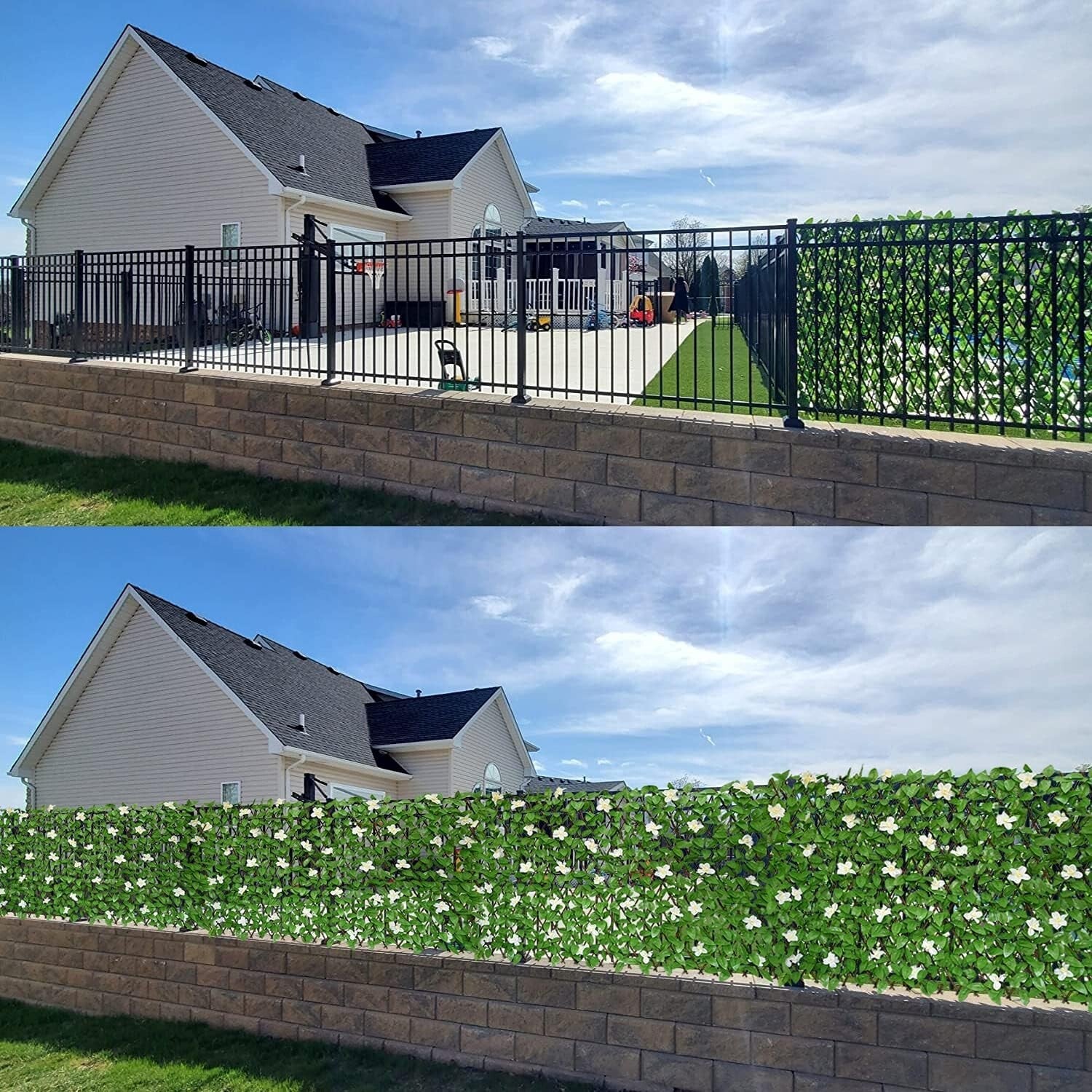 Customizable Privacy Screen with Artificial Hedges - Easy Install for Your Patio