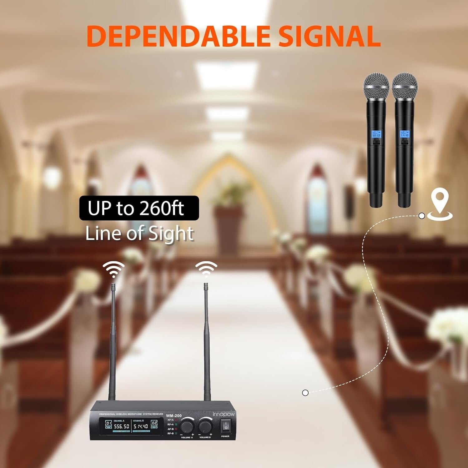 Dual UHF Metal Wireless Microphone System - 150-200Ft Range, 16 Hours Life