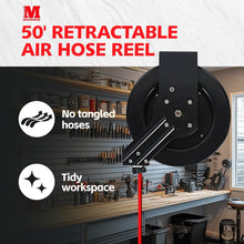 Load image into Gallery viewer, Universal Fit 50ft Retractable Air Hose Reel - 250 PSI with Easy Ratchet Release