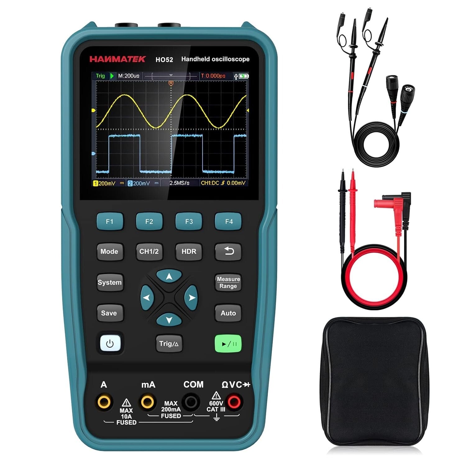 Versatile 50MHz Handheld Oscilloscope with Memory Function & Backlit TFT Display