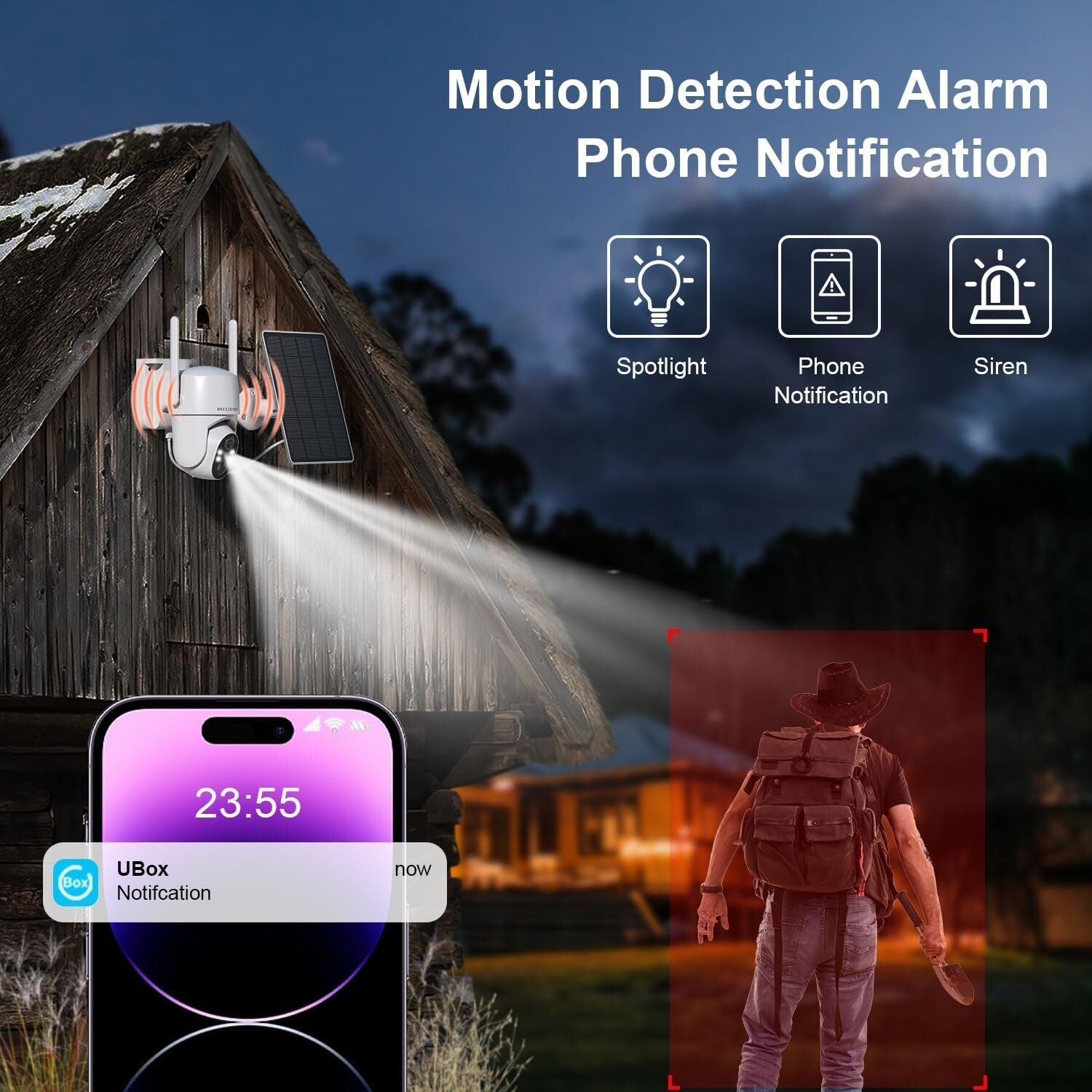 360-Degree Wireless Outdoor Camera with 2K Night Vision - No Internet Needed