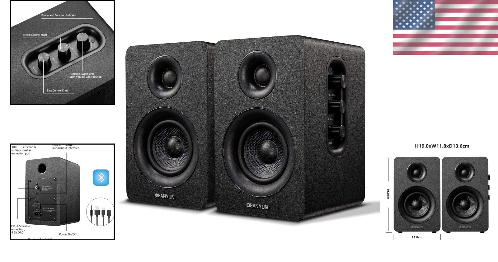 HiFi Bluetooth 5.0 Bookshelf Speakers - 60W Carbon Fiber Unit for Ultimate Sound