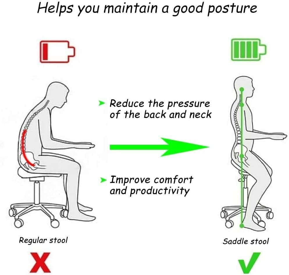 Stylish Saddle Seat Chair with Backrest - Adjustable & Swivel Design in Black