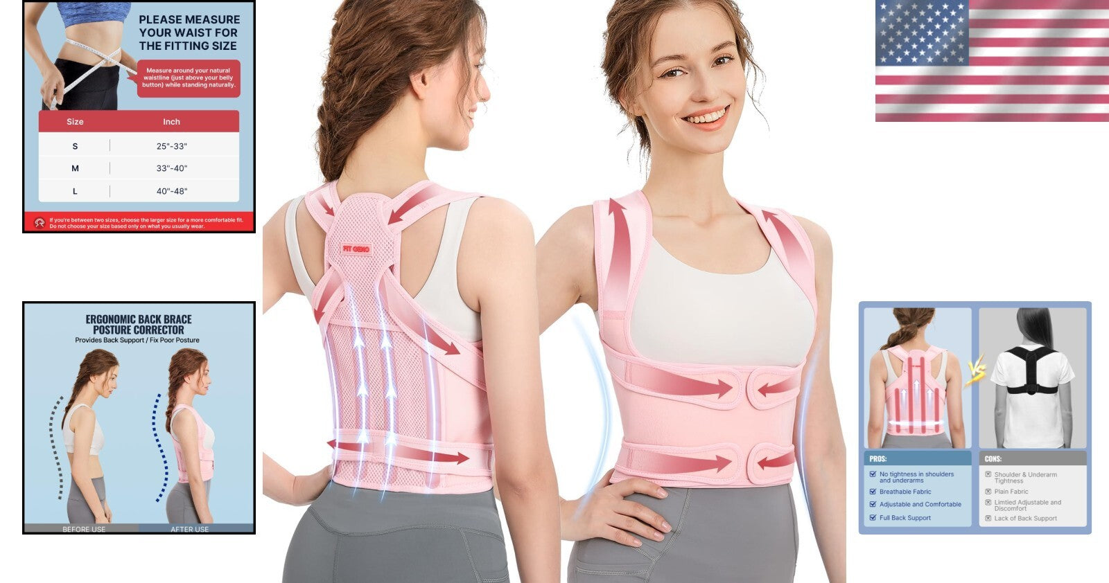Two-in-One Posture and Back Support for Women - Adjustable & Breathable Design