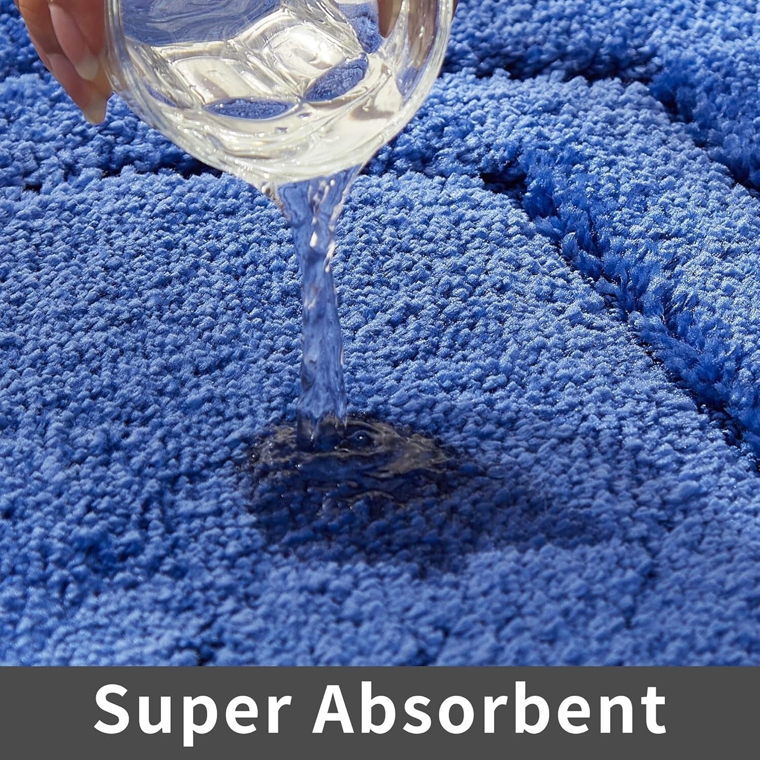 Anti-Slip Thick Bath Rug Set: Machine Washable Blue Mat 20x32 & 24x48 Inches