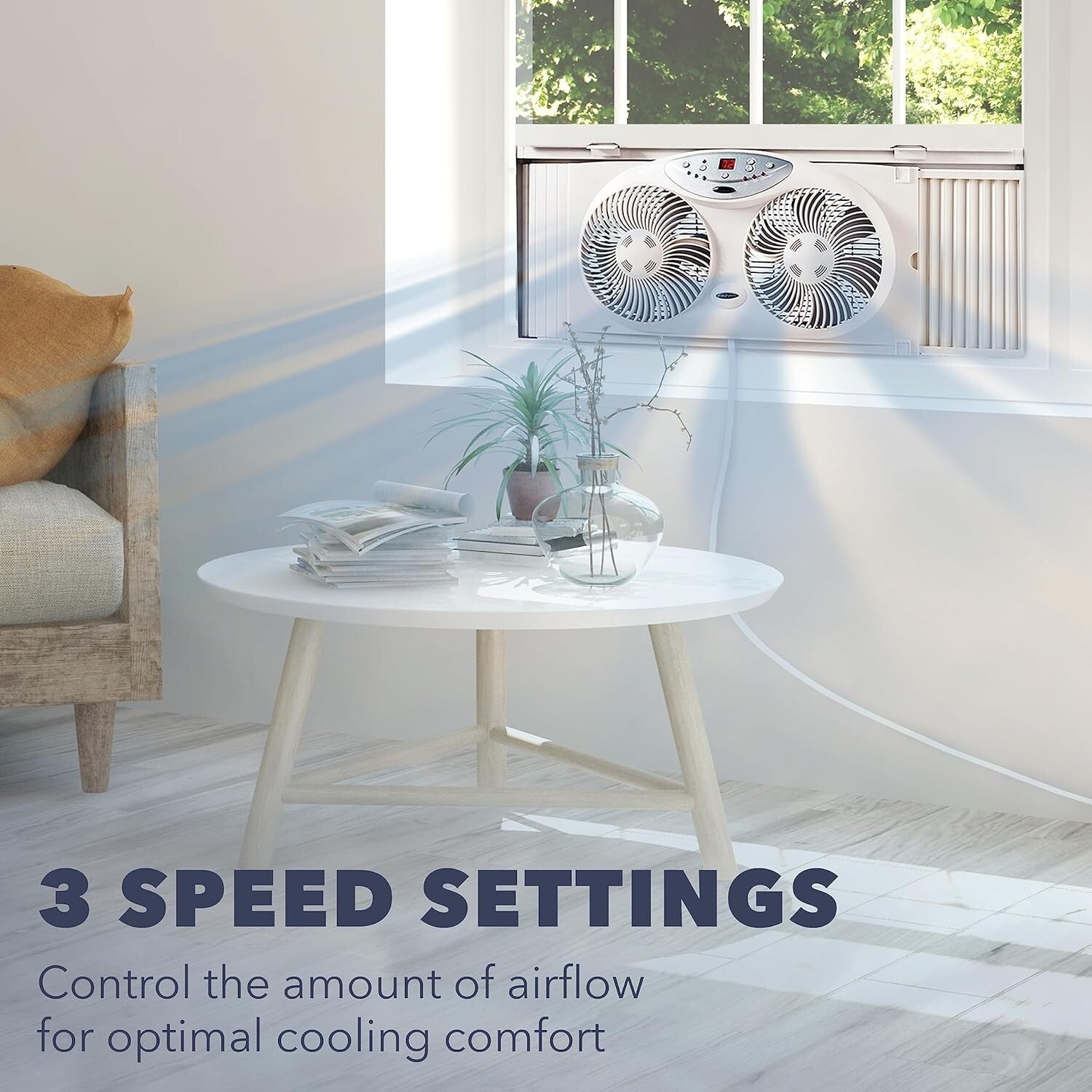 Bionaire Thin Window Fan with Programmable Thermostat & Remote Control
