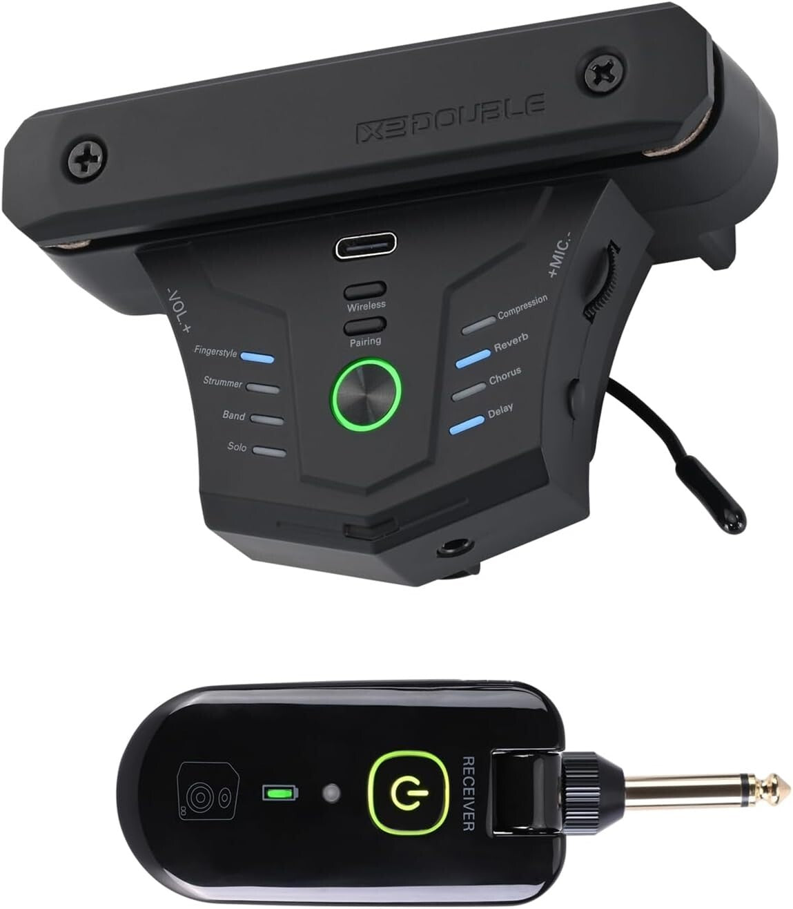 Compact Acoustic Guitar Resonance Pickup with Wireless & Wired Options - Black