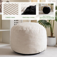 Load image into Gallery viewer, Elegant Round Pouf Ottoman - Cozy Corduroy and Faux Fur Foot Stool in Beige