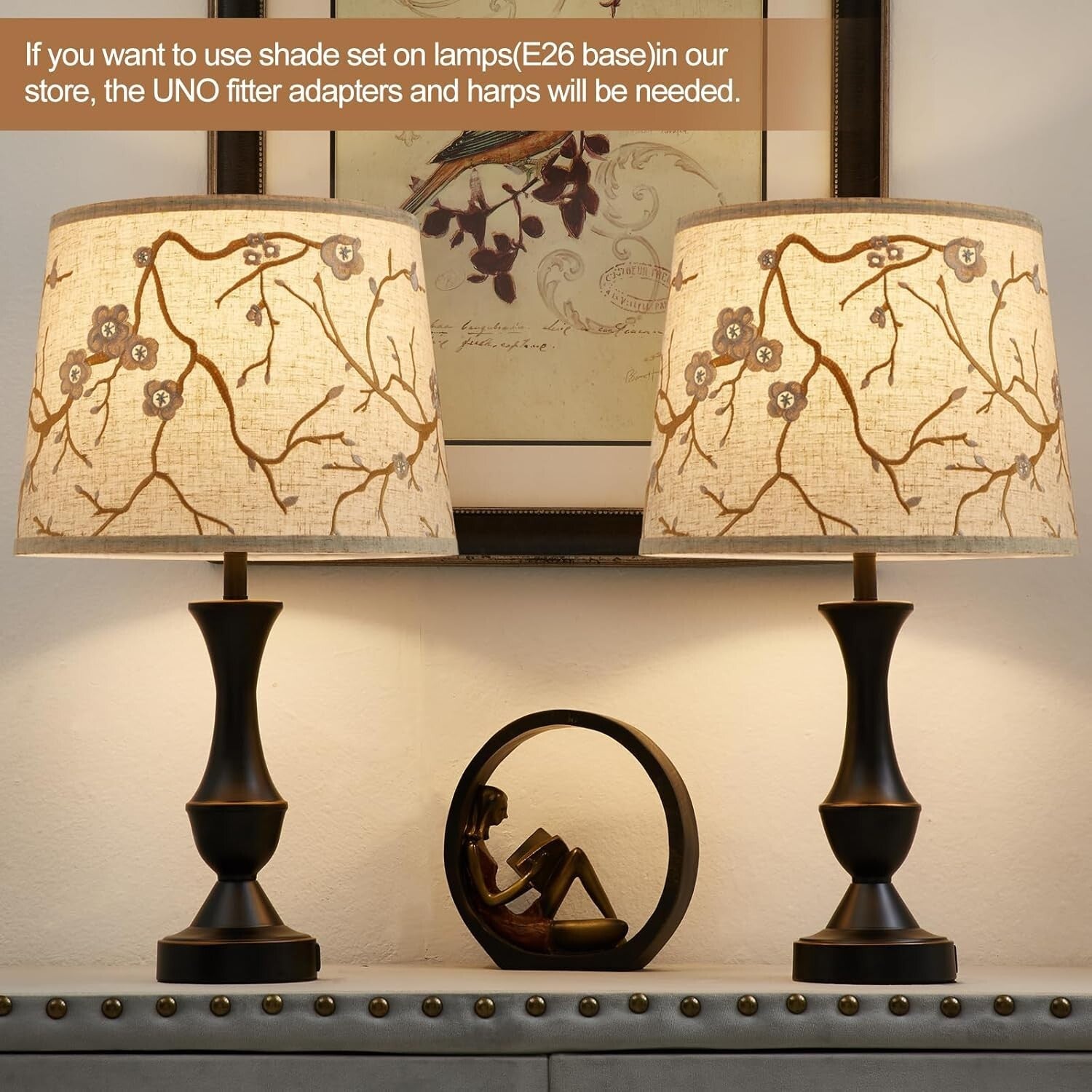 Elegant Lampshades Set of 2 with Floral Design - Ideal for Table & Floor Lamps