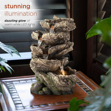 Load image into Gallery viewer, 5-Tier Brown Indoor Waterfall Fountain: Tranquil Tabletop Decor with Lights
