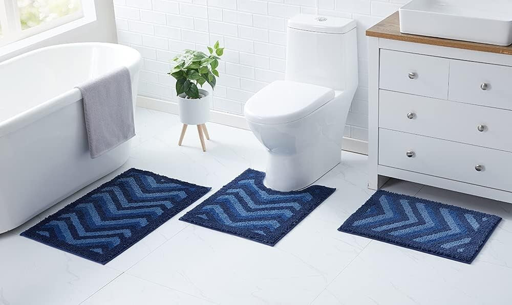 Navy Chevron 23PC Bath Set: Shower Curtain, Rugs & Essentials for Stylish Spaces