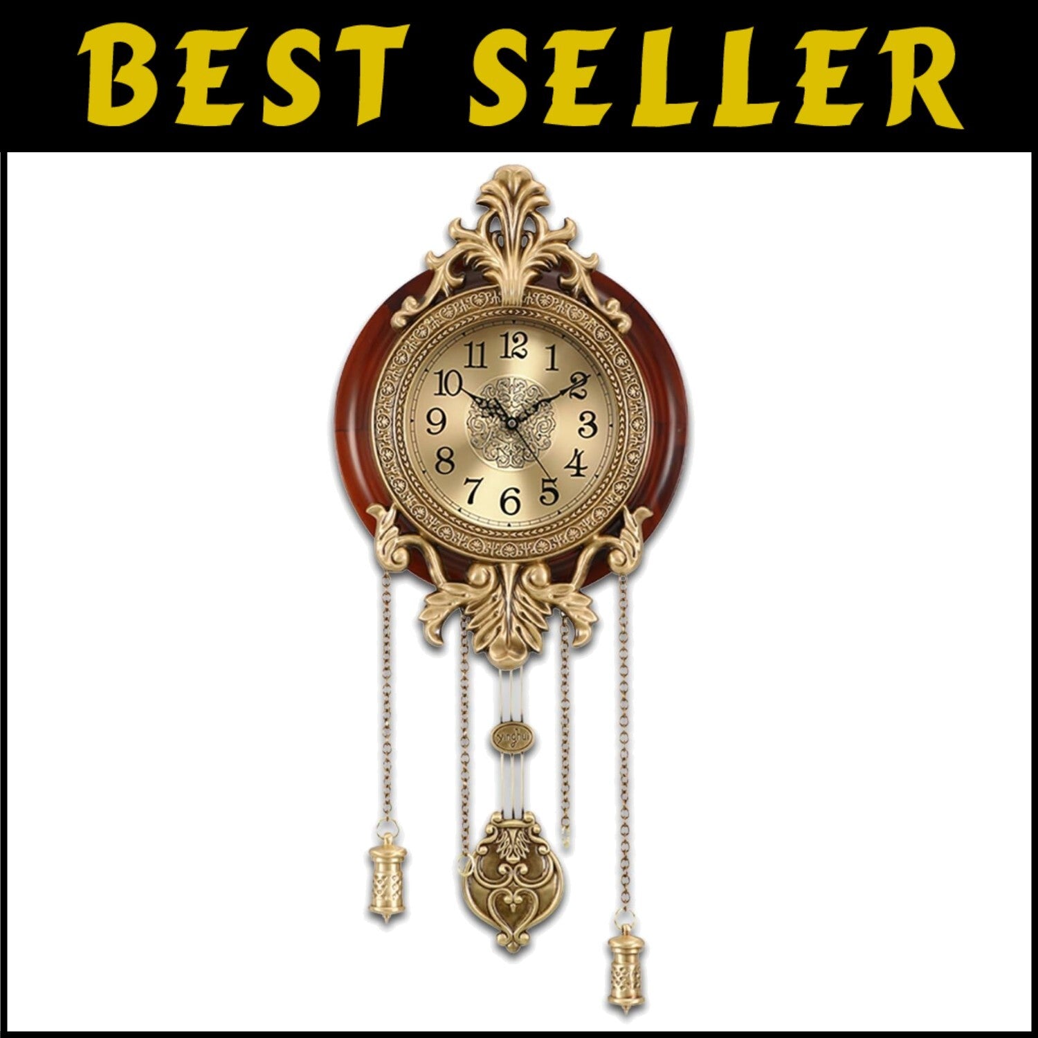 Stylish Brown Wall Clock with Pendulum – Silent, Battery Operated Elegance