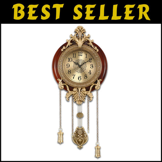 Stylish Brown Wall Clock with Pendulum – Silent, Battery Operated Elegance