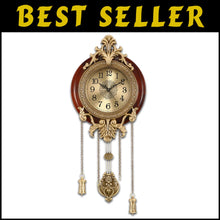 Load image into Gallery viewer, Stylish Brown Wall Clock with Pendulum – Silent, Battery Operated Elegance