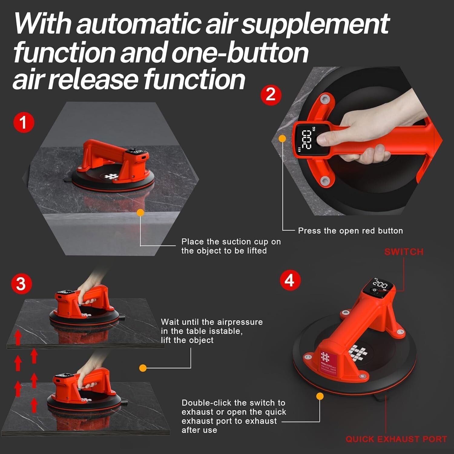Automatic Vacuum 8-Inch Suction Cup with Digital Display for Safe Glass Handling