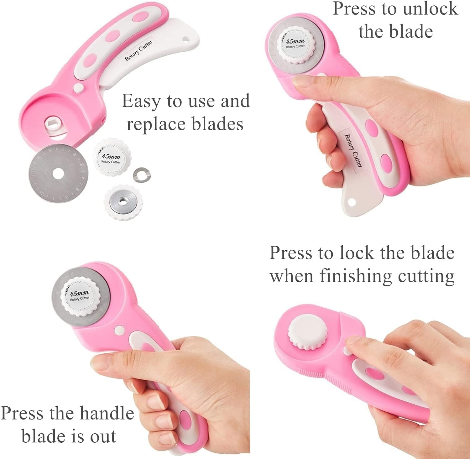 Ergonomic Pink Rotary Cutter Set for Quilting - Includes Cutting Mat & Ruler