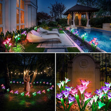 Load image into Gallery viewer, Solar Garden Lights Set with 8 Larger Lily Flowers - Waterproof &amp; Color Changing