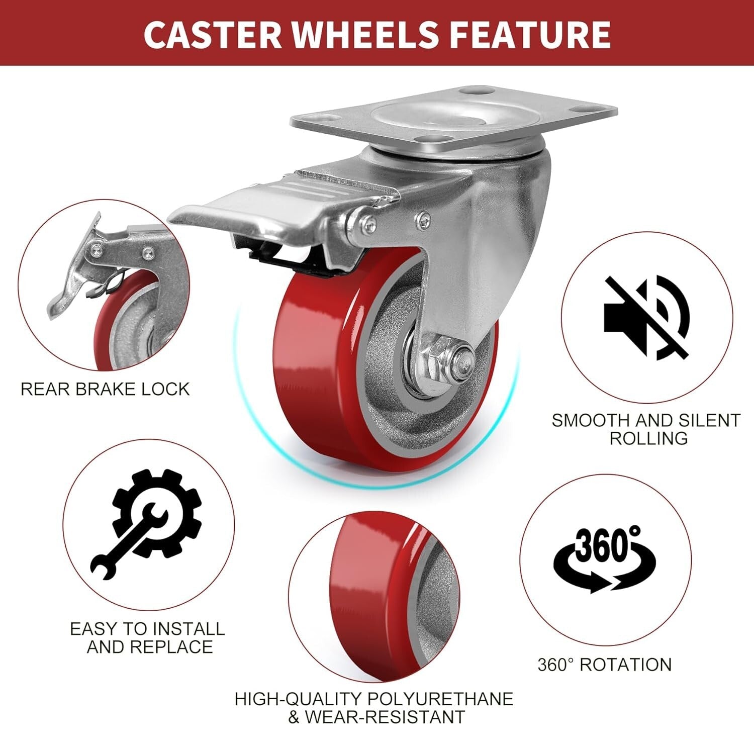 Durable 3 Inch Swivel Casters with Locking Brakes for Furniture & Workbench