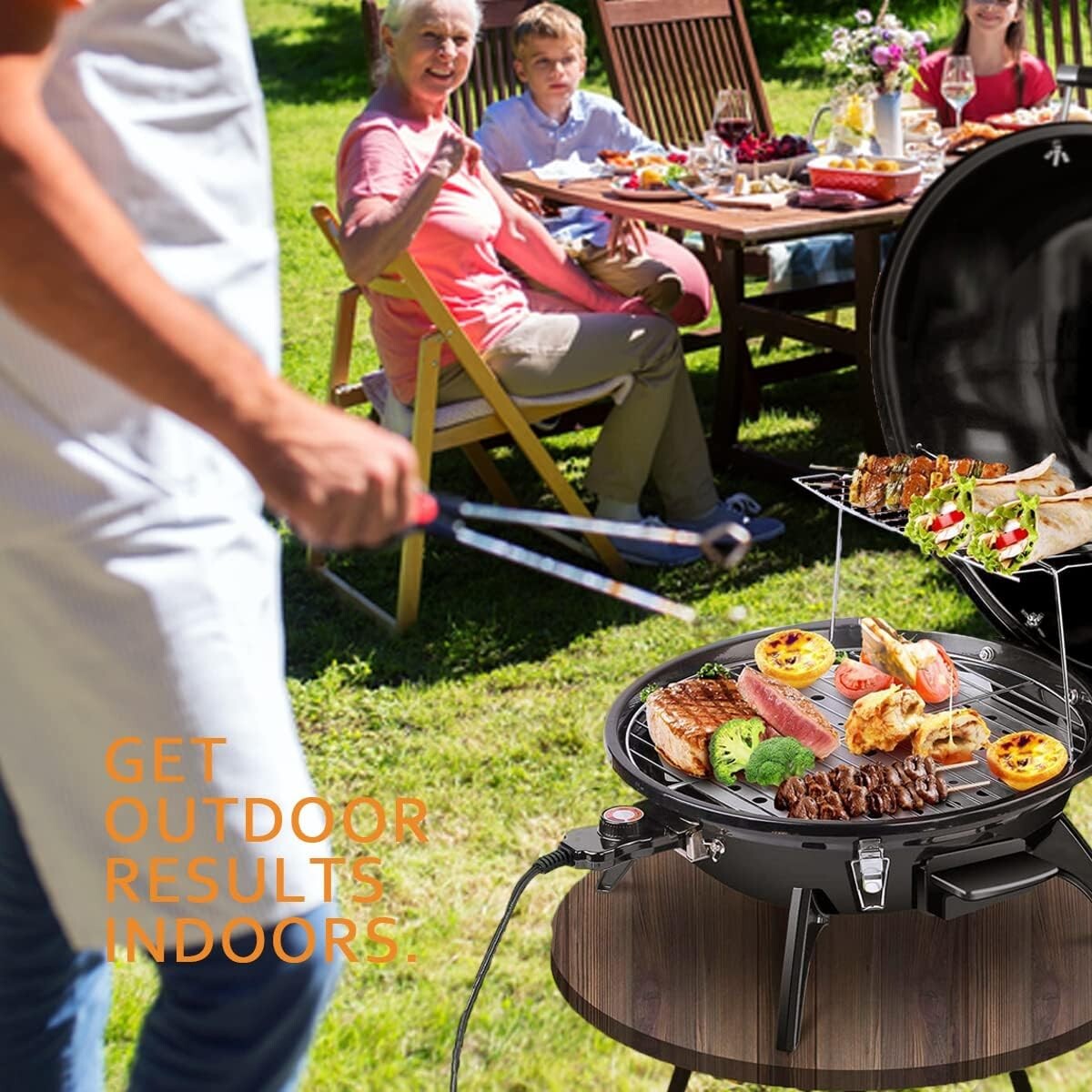 15-Serving Electric Indoor/Outdoor Grill - Removable Stand & Double Layer Design