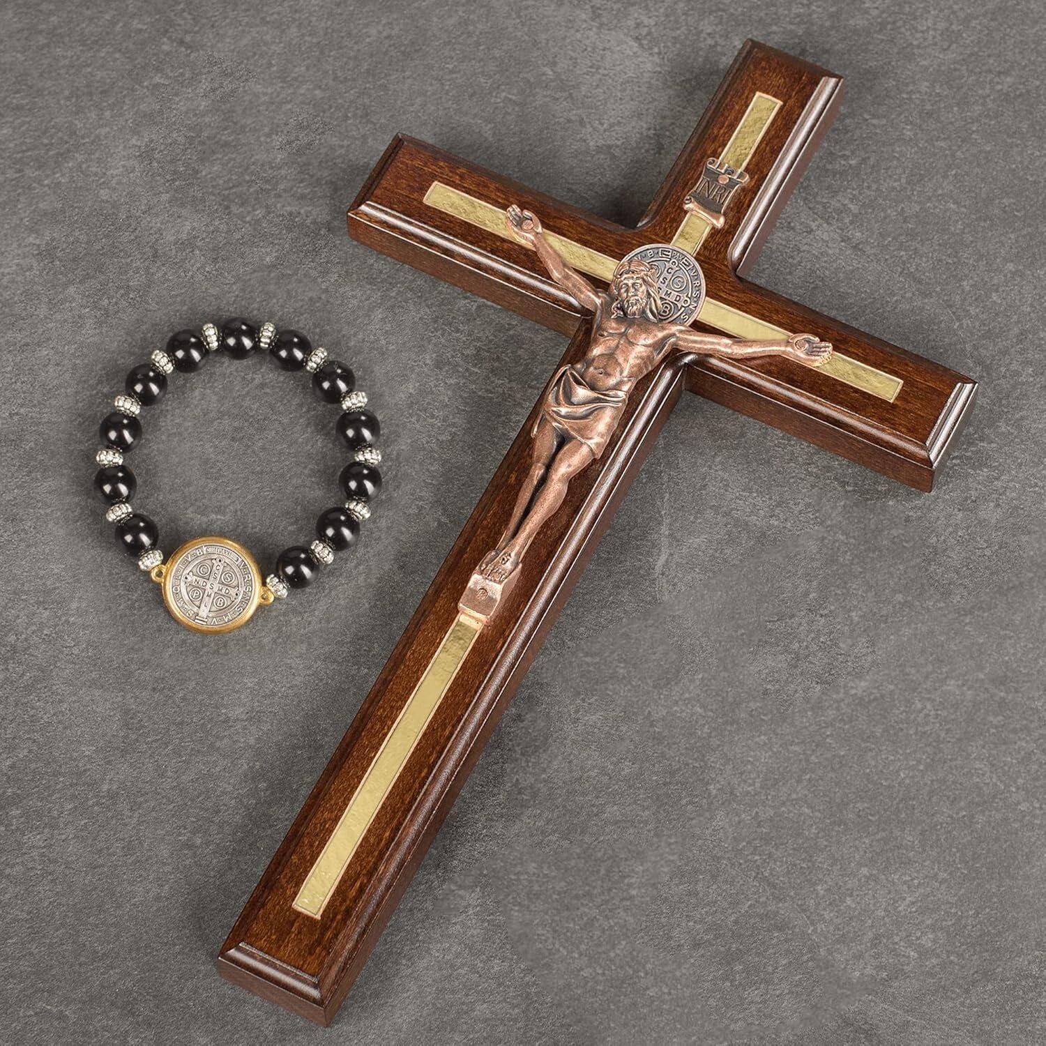 Durable 12" St Benedict Catholic Wall Cross - Timeless Design with Bracelet