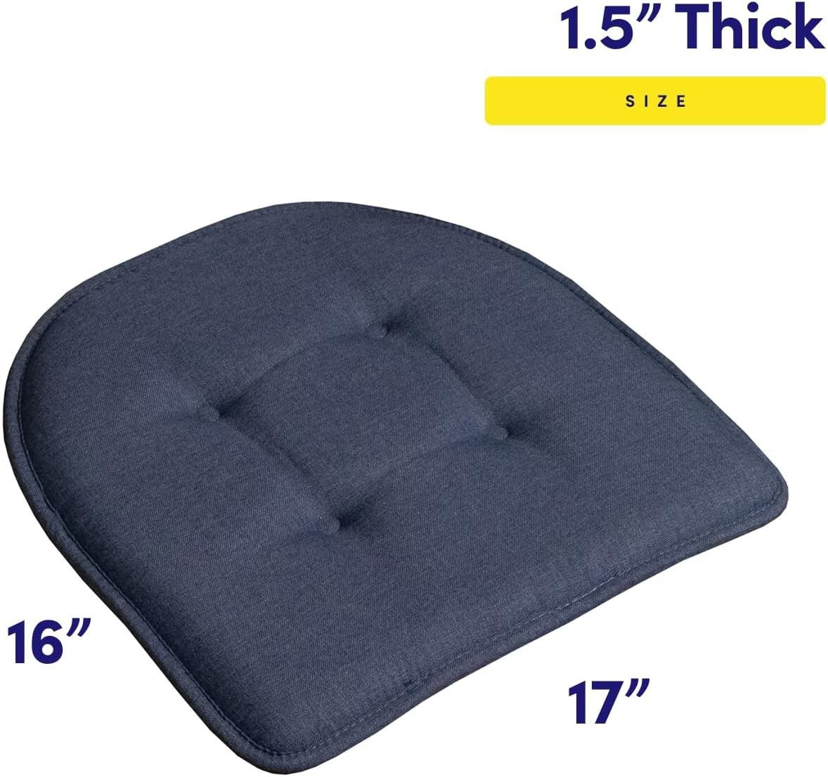 Durable Non-Skid Memory Foam Chair Pads - Denim Blue, 17" x 16", Pack of 12