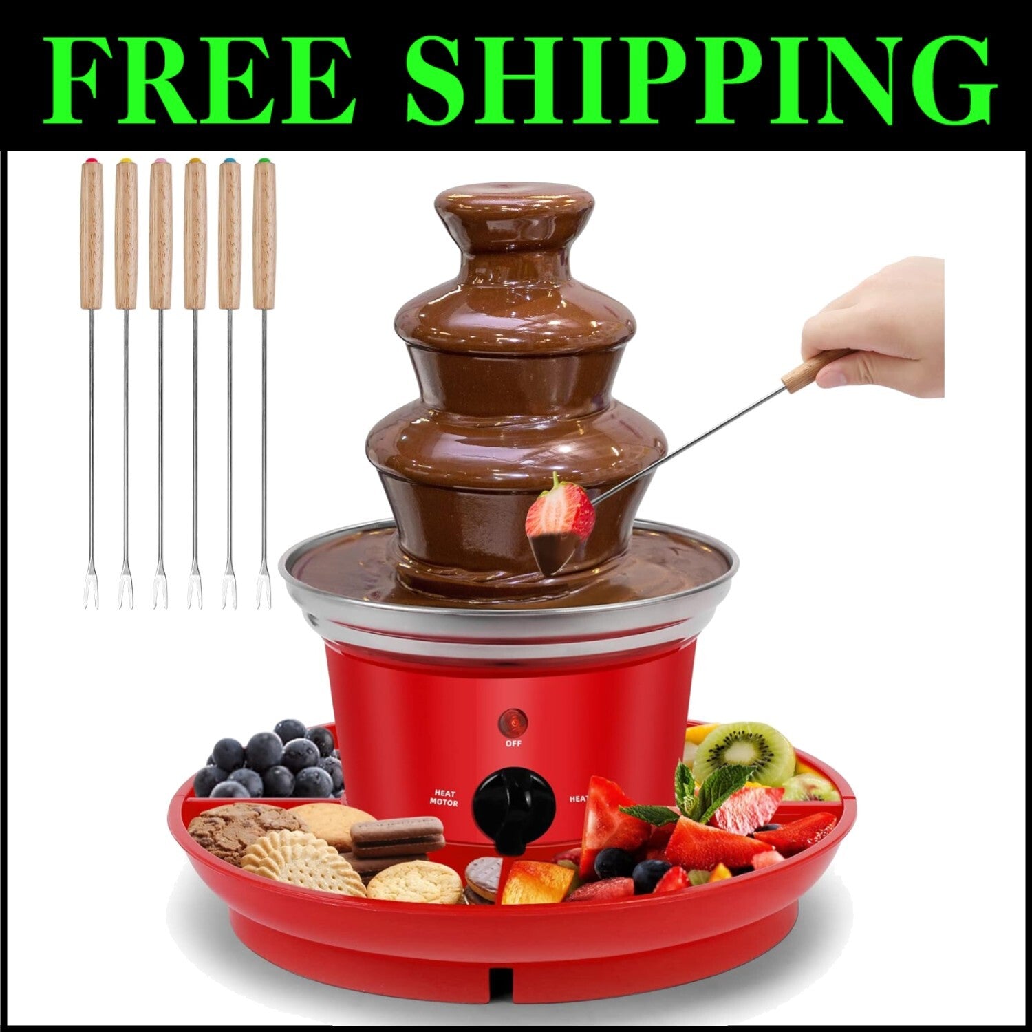 16oz Mini Chocolate Fondue Fountain - Perfect for Parties with Serving Tray