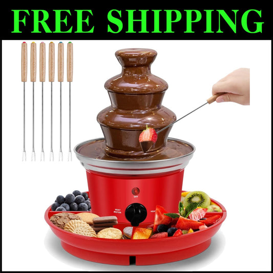 16oz Mini Chocolate Fondue Fountain - Perfect for Parties with Serving Tray