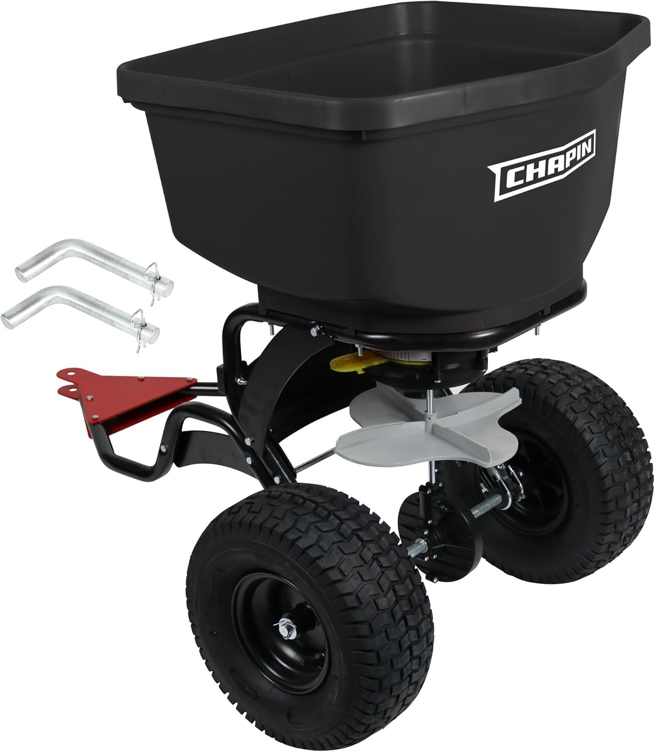2.2 Cu Ft Tow Behind Spreader: Auto-Stop Dual Impeller & Heavy-Duty Tires