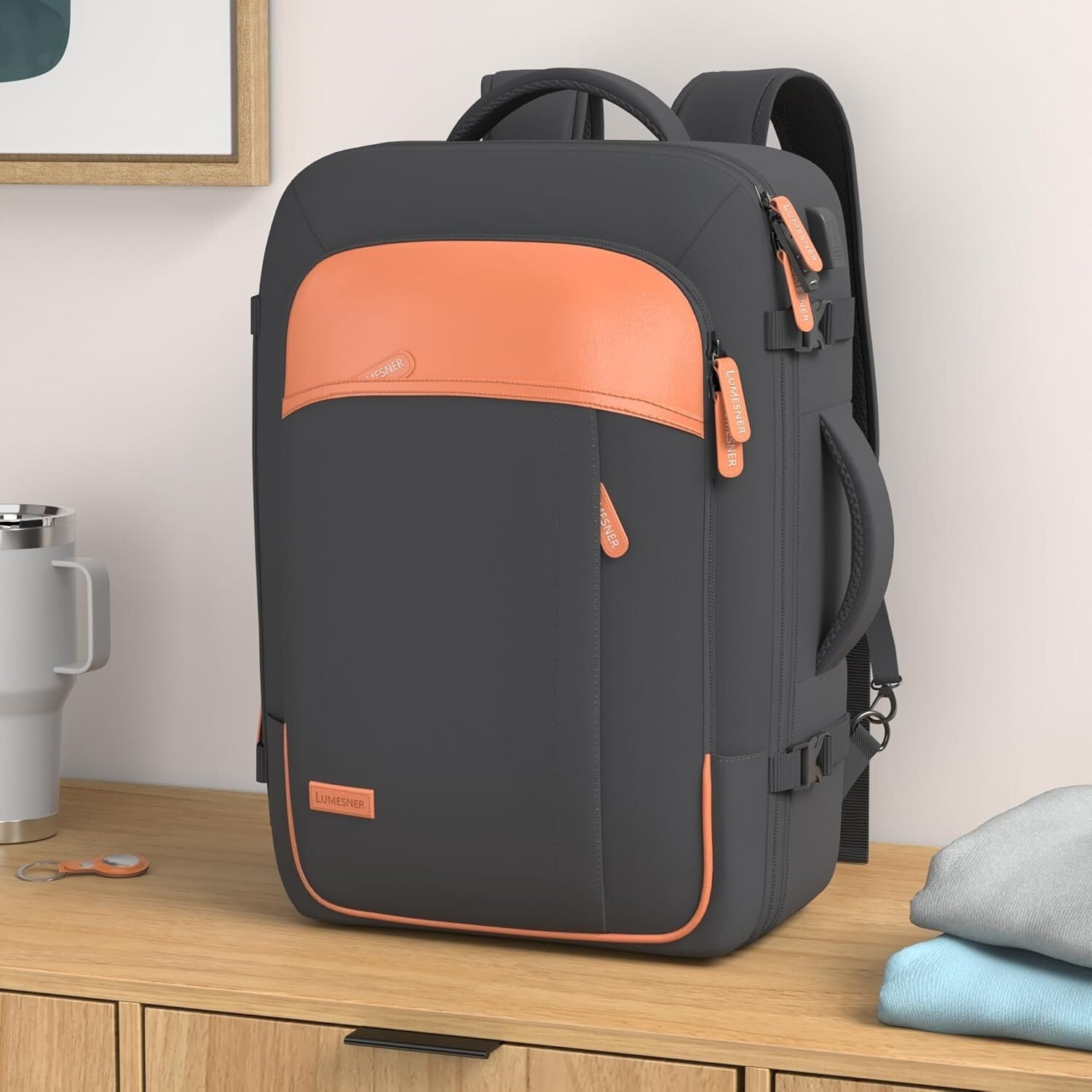 Extra Large 40L Carry-On Travel Backpack with 4 Packing Cubes - Water-Resistant