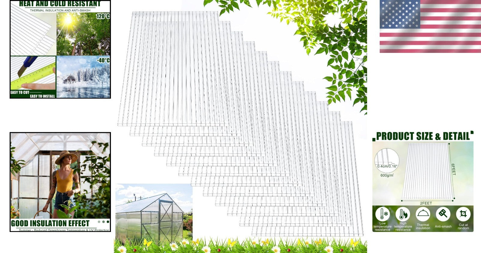 Versatile Clear Polycarbonate Panels - 5-Pack UV Protected & Easy to Install