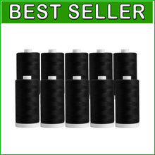 Load image into Gallery viewer, Satin-Finished 100% Cotton Thread - 1200 Yard Spools Set of 10 - Black