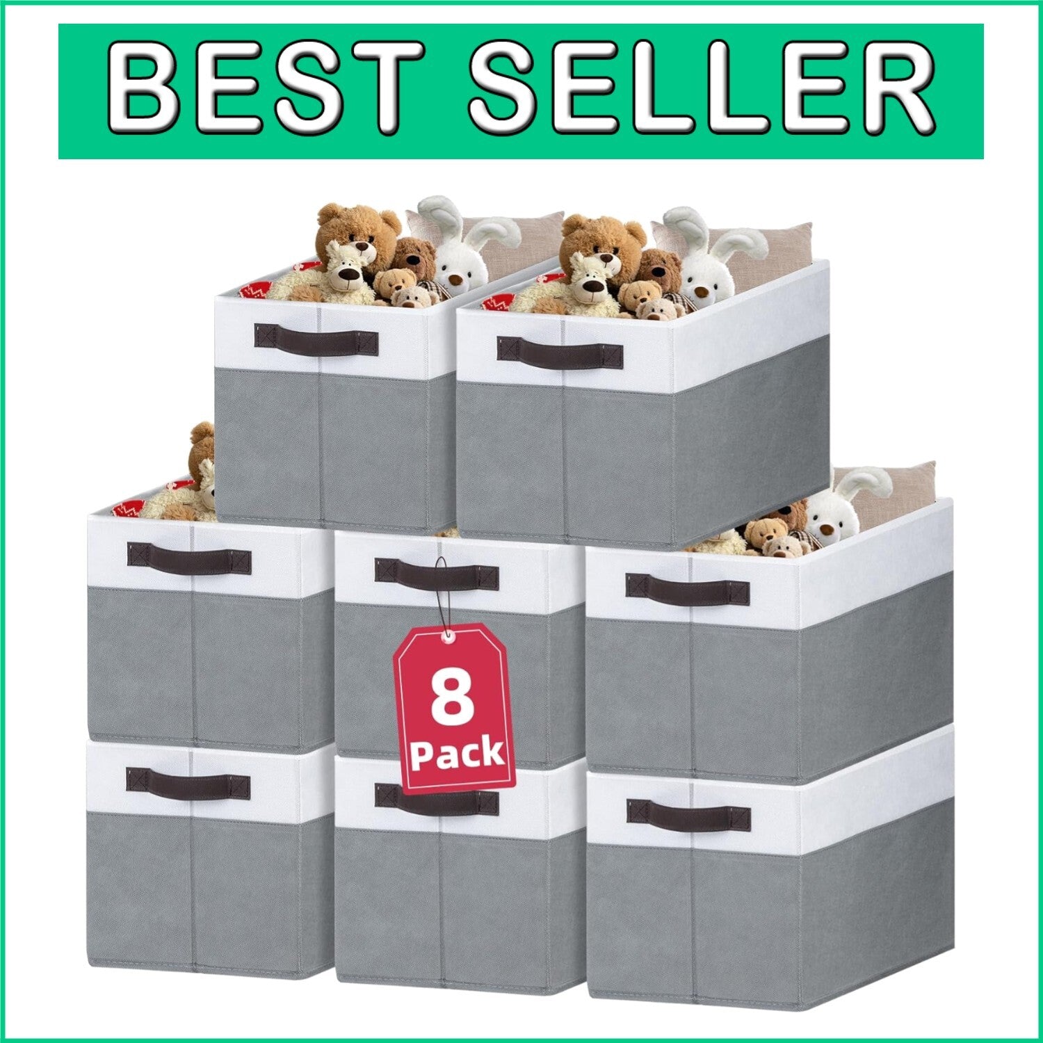 8 Pack Extra Large Storage Bins for Stylish Closet Organization - White & Grey