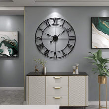 Load image into Gallery viewer, Large 24-Inch Silent Wall Clock - Rustic Round Metal Decor with Roman Numerals