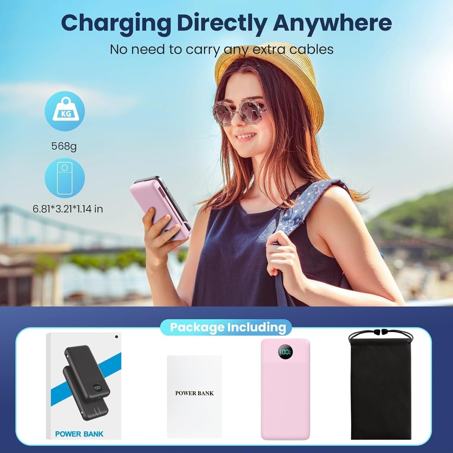 33800mAh Portable Charger with Built-in Cables & 25W Fast Charging Power Bank