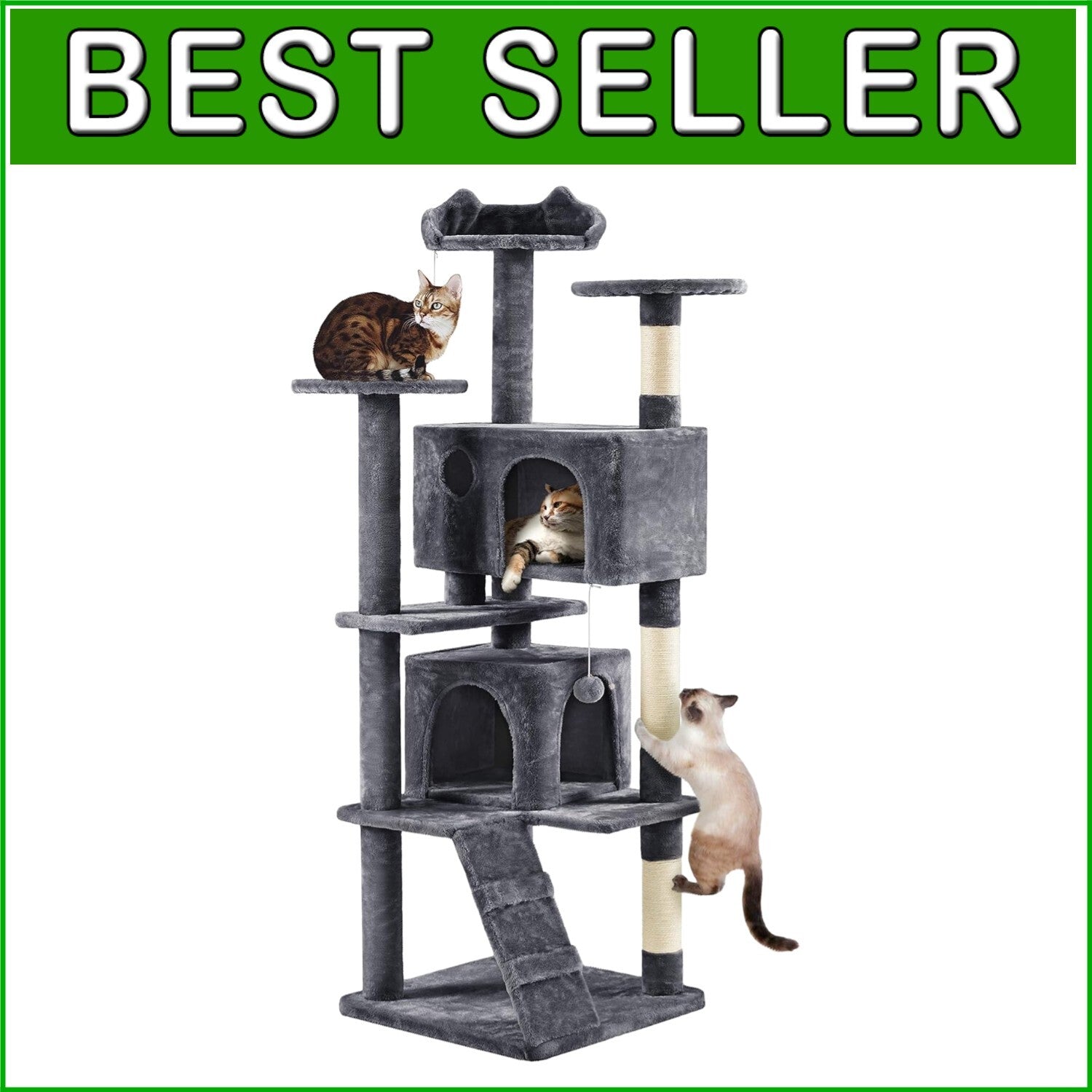 Premium 70in Cat Tower with Cat Condos, Scratch Posts & Indoor Activity Center