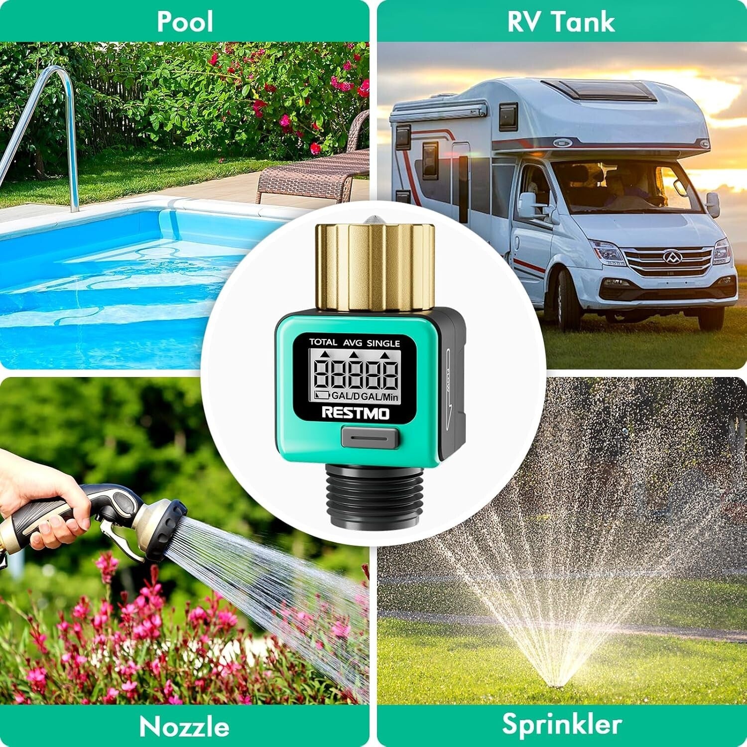 Durable Brass Water Flow Meter - 4 Modes for Accurate Garden Watering