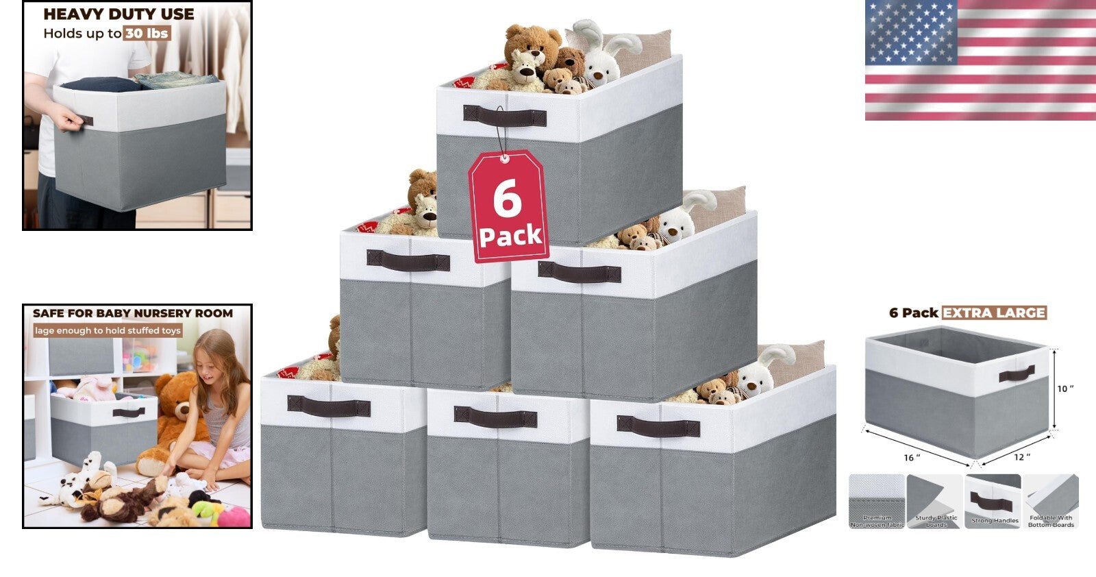 Elegant 6-Pack Extra Large Closet Storage Bins - Perfect for Organized Living