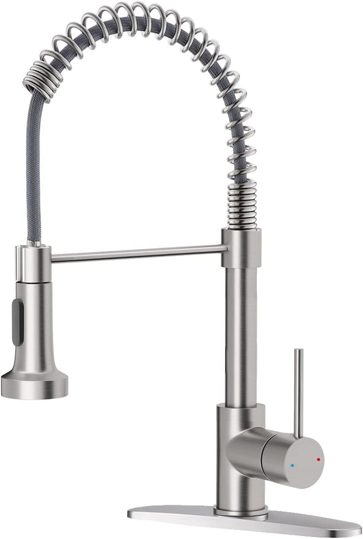 Brushed Nickel Pull Down Kitchen Faucet with 360° Swivel Sprayer - Easy Install