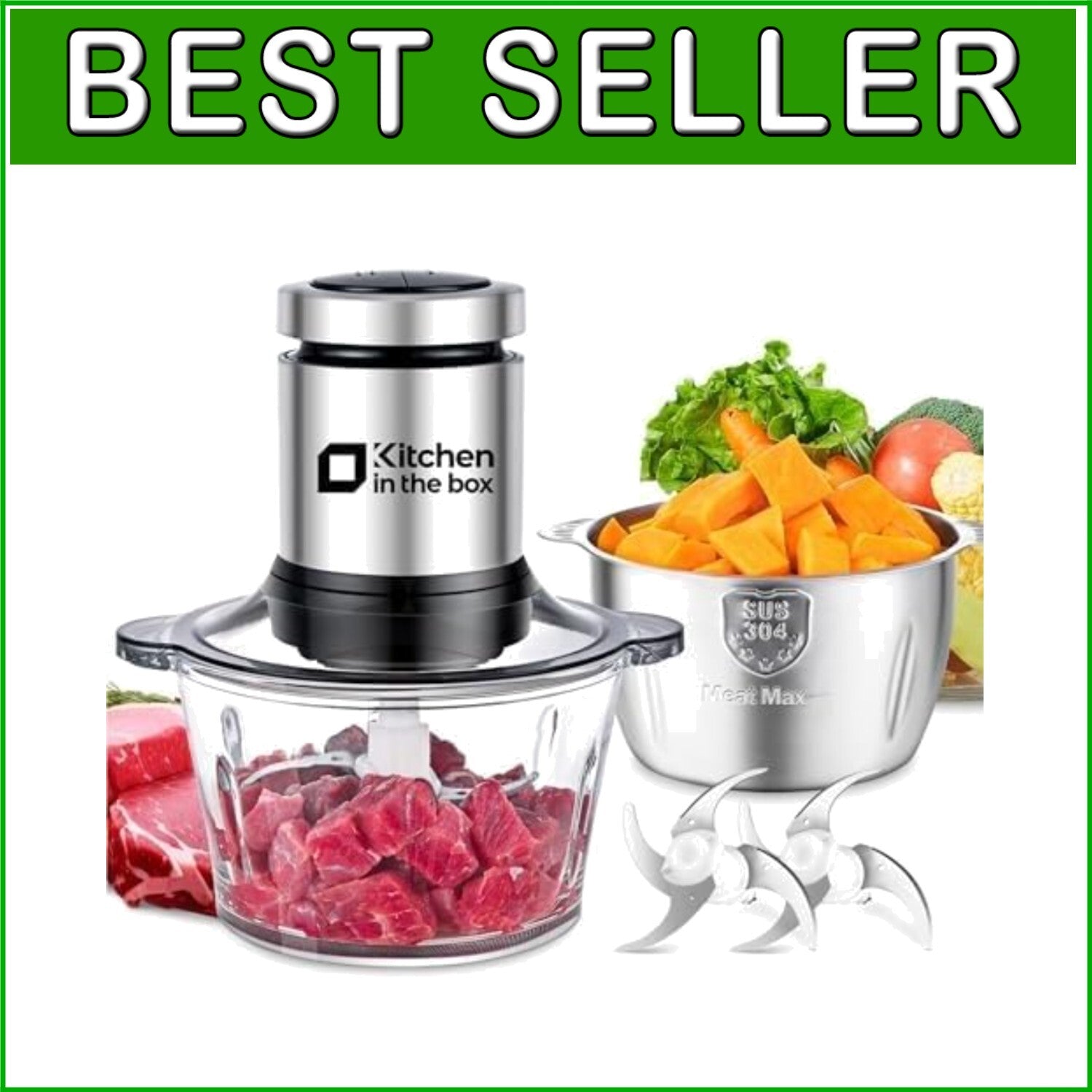400W Electric Food Processor: Meat Grinder & Vegetable Chopper with 8-Cup Bowls